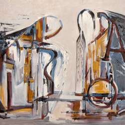 'El tranvía amarillo' · óleo sobre lienzo · 80x80